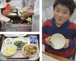 桜めしが長岡市の小学校の給食に